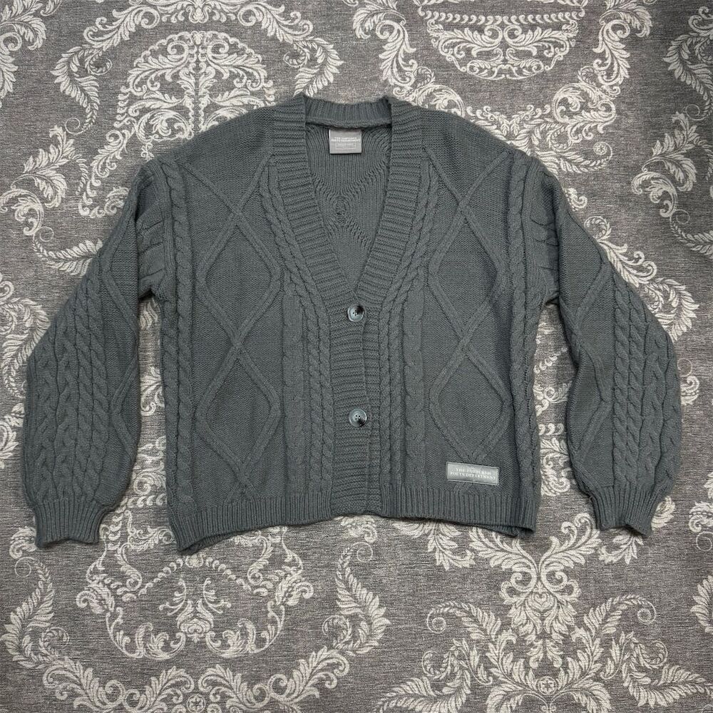 The Tortured Poets Dept Women's Standard Gray Cardigan V-Neck Sweater